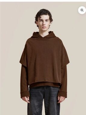 Found Double Layer Hoodie Vintage Espresso Mens SIZE LRG NWT